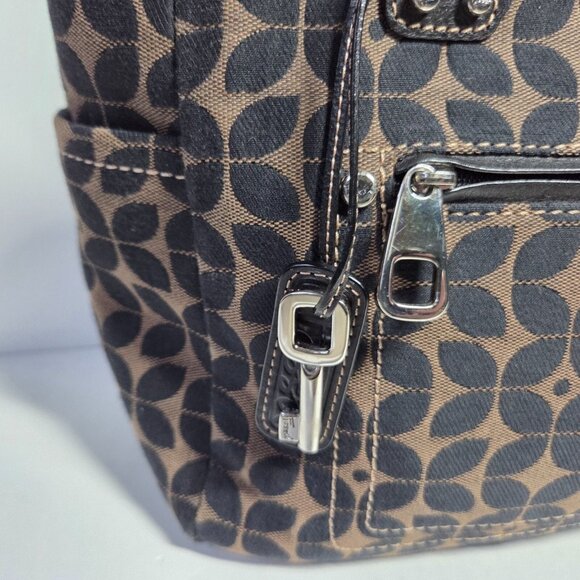 Fossil Purse Brown Black Signature Canvas Tote Shoulder Bag Boho Preppy Travel - Picture 3 of 13